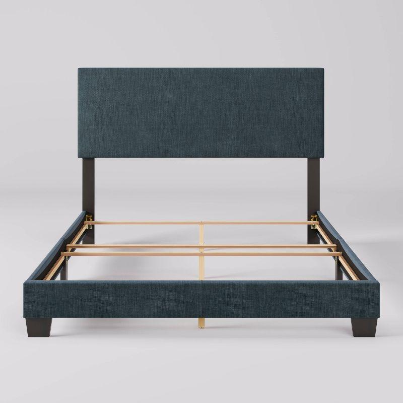 CorLiving Celeste Modern Upholstered Queen Bed Blue: Polyester Fabric, MDF & Wood Frame, 551 lbs Max Weight