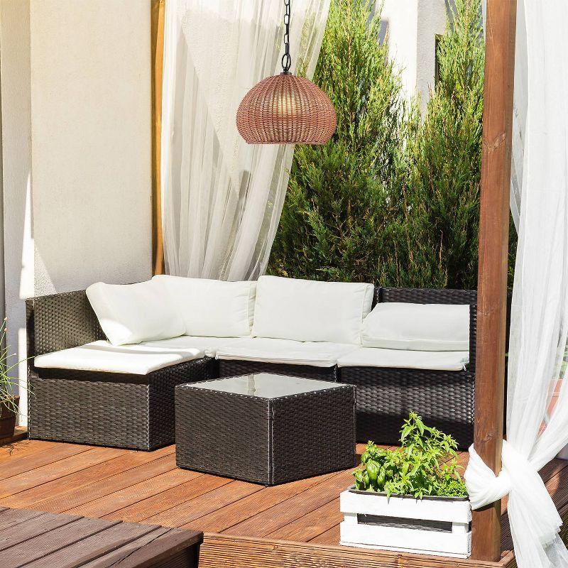 Novogratz x Globe Salvador 1-Light Plastic Rattan Shade Outdoor Plug-In Pendant - Globe Electric: ETL Listed, Metal Body, No Switch