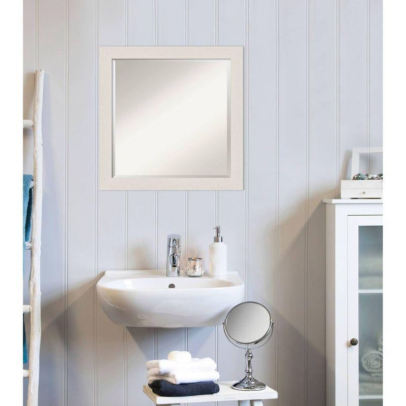 23" x 23" Rustic Plank White Framed Bathroom Vanity Wall Mirror - Amanti Art: Square Polystyrene Frame, Wall Mount