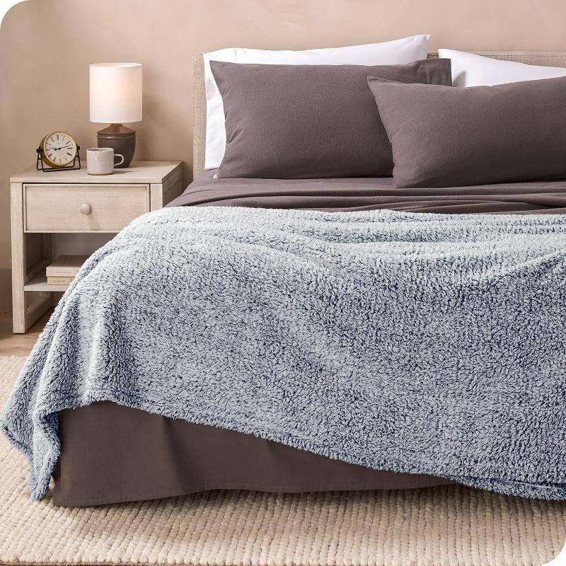 Dark Blue - Tipped Throw Cozy Faux Shearling Bed Blanket by Bare Home