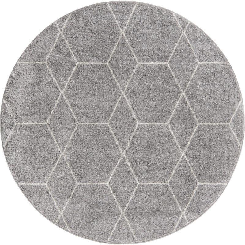 6' Round Light Gray Synthetic Trellis Easy-Care Rug