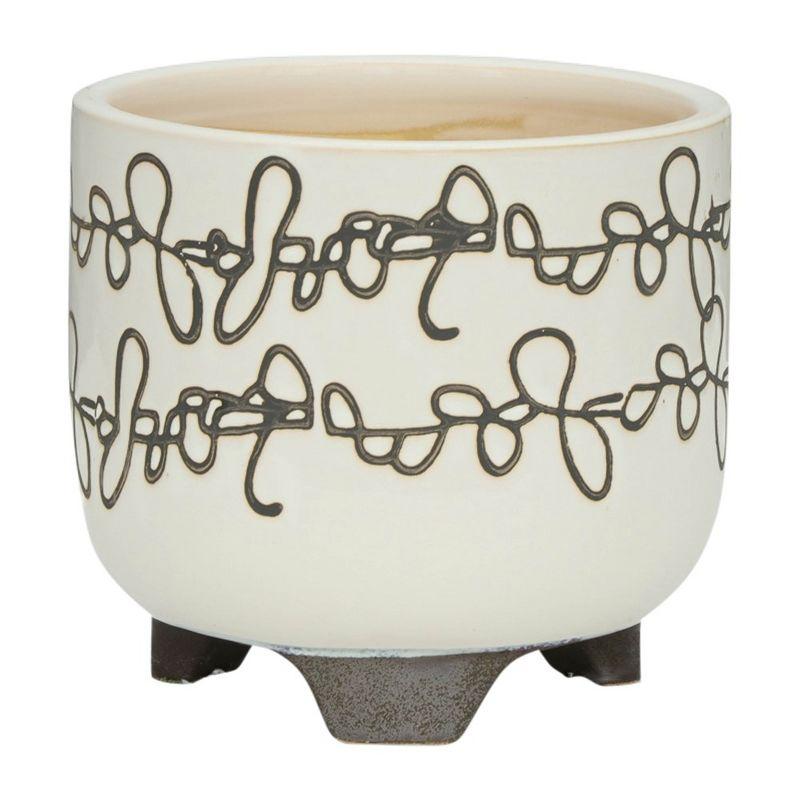 Sagebrook Home Set of Two 6"H/8"H Ivory and Brown Ceramic Abstract Scribble Line Design Footed Planters