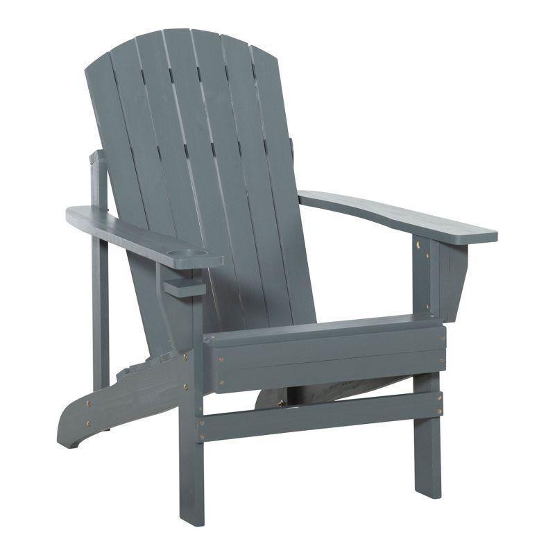 Highland Dunes Outsunny Wooden Adirondack Chair, Outdoor Patio Lawn Chair With Cup Holder, Weather Resistant Lawn Furniture, Classic Lounge For Deck, Garden, Backyard, Fire Pit
