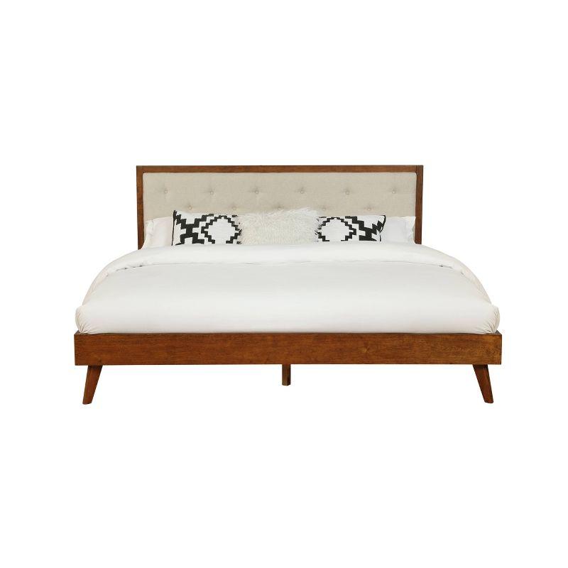 Mid-Century Modern Oatmeal King Bed with Tufted Upholstery