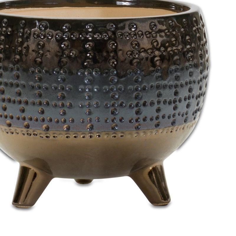 Dotted Ceramic Planter with Pewter Accent 6"H