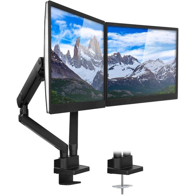 Mount-It! Dual Monitor Arm Mount Desk Stand | Articulating Mechanical Spring Height Adjustable | Fits Two 17 - 32 Inch Screens | C-Clamp and Grommet