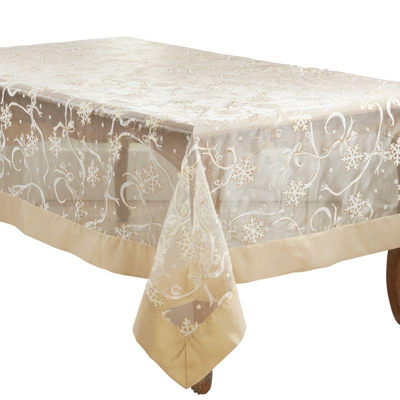 Gold Snowflake and Ribbon Design Rectangular Tablecloth