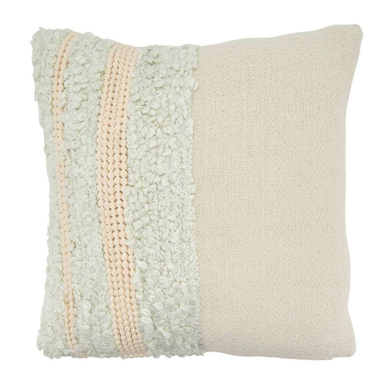 Ivory Cotton Pom Pom Applique Square Throw Pillow