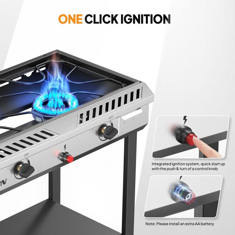 ROVSUN 2 Burner Outdoor Propane Gas Stove with Ignition, Regulator & Shelf, 150,000 BTU Powerful Cooker for Backyard Patio Cooking Home Canning Frying