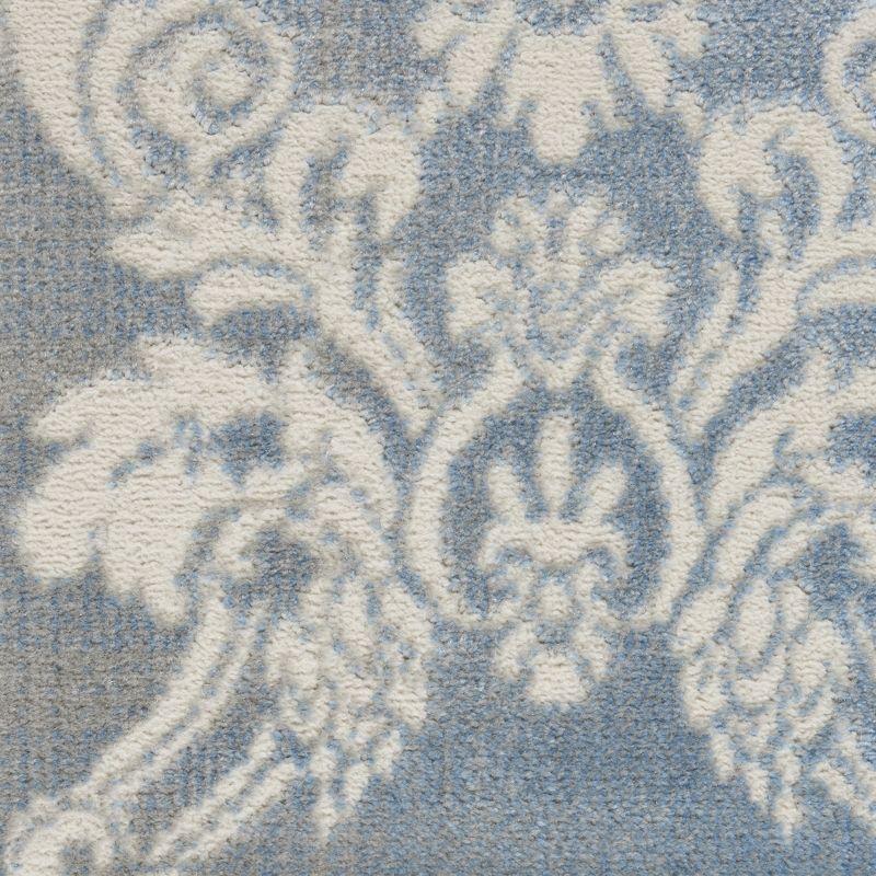 Ivory Blue Floral 5' x 7' Handmade Synthetic Area Rug