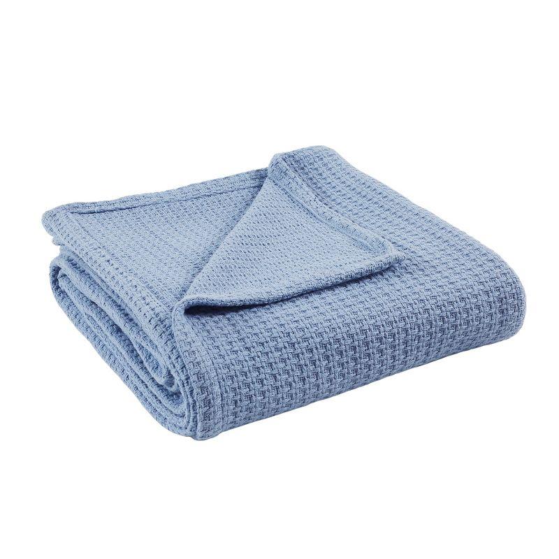 King-Sized Dusty Blue Cotton Waffle Weave Thermal Blanket