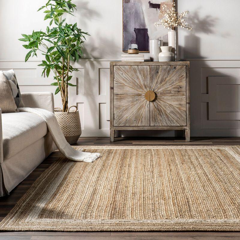 Nuloom Rikki Bordered 6x9 Jute Indoor Area Rug for Dining Room Rug Neutral Rug Living Room Rug Kitchen, Off White/Natural