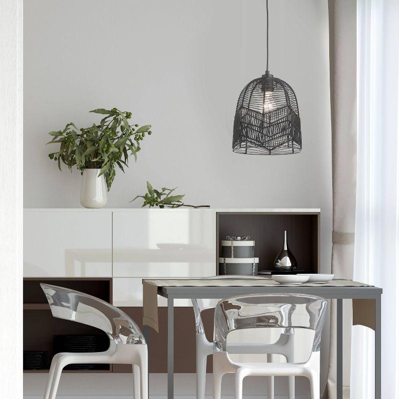 10"W Amher 1-Light Black Rattan Pendant Light