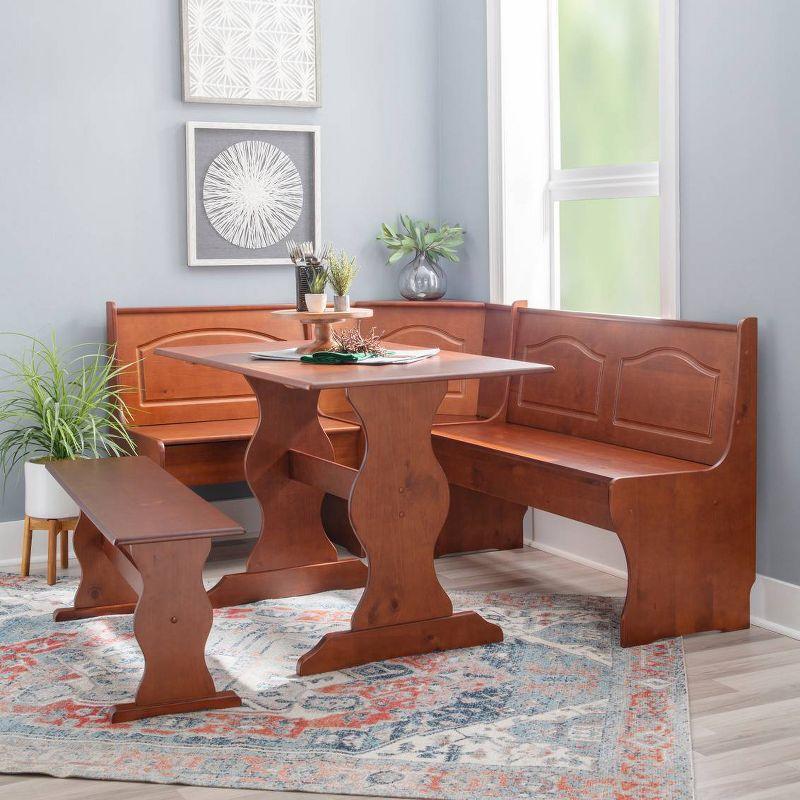Chelsea Traditional Dining Table Walnut - Linon: Corner Nook, Seats 5, Pine Frame