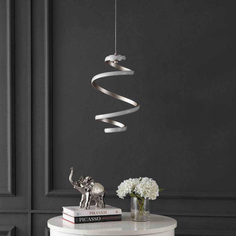 11" Whirl Modern Minimalist Aluminum/Iron Abstract Integrated LED Pendant Silver - JONATHAN Y: ETL Listed, Dimmable Ceiling Fixture