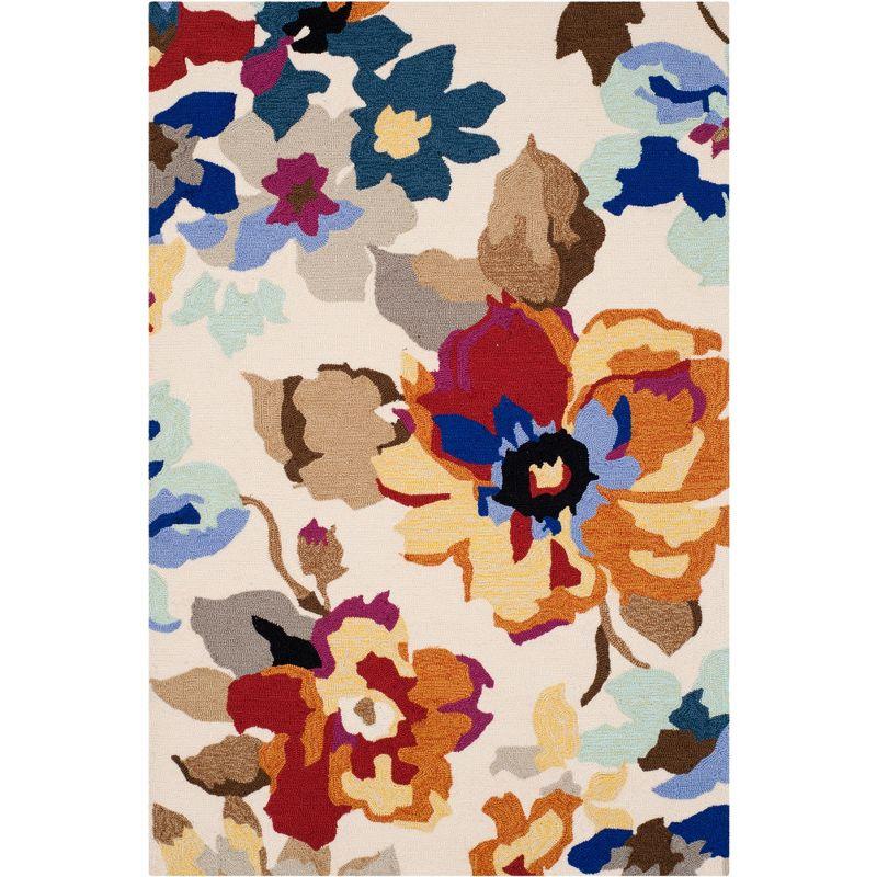 Ivory Multicolor Floral Synthetic Hand-Hooked Area Rug 3'6" x 5'6"