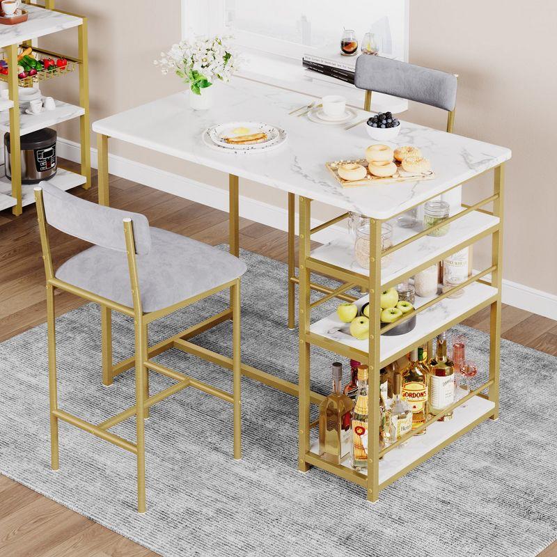 Gold and Gray 3-Piece Dining Set with Storage Shelves