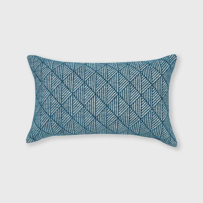 Teal Geometric Chenille Rectangular Pillow with Reversible Design