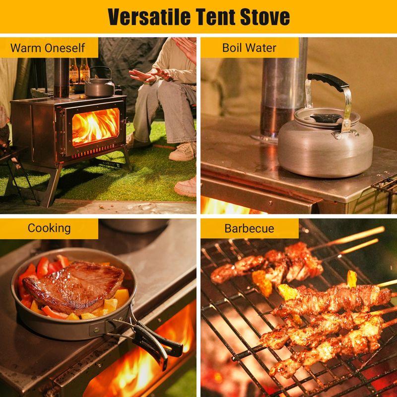 Portable Tent Stove, Hot Tent Stove with View Glass, 5 Chimney Pipes & 3 Shelfs, Wood Burning Stove for Camping, Outdoor Heating and Cooking