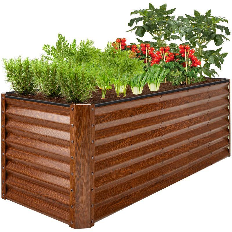 Wood Grain 8x2x2ft Outdoor Metal Raised Garden Bed Planter Box