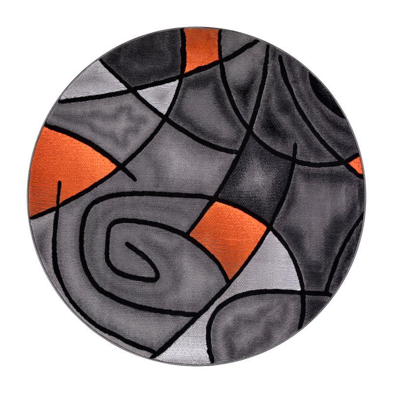 Orbit Orange 5' Round Abstract Olefin Rug with Jute Backing