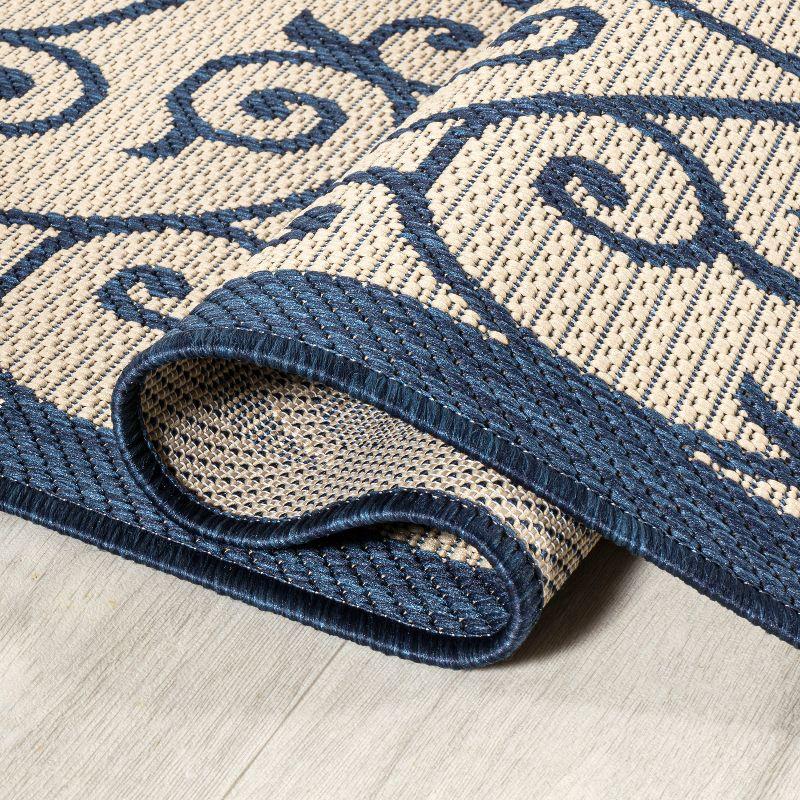 Madrid Navy and Beige Filigree 4' x 6' Synthetic Area Rug