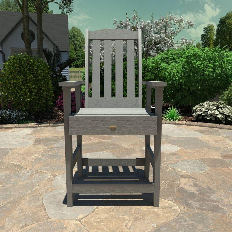 Gray Poly Resin Outdoor Counter Arm Chair