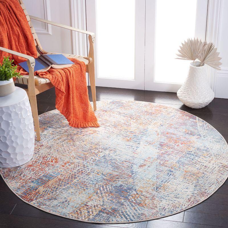 Vintage Blue and Rust Round Synthetic Area Rug