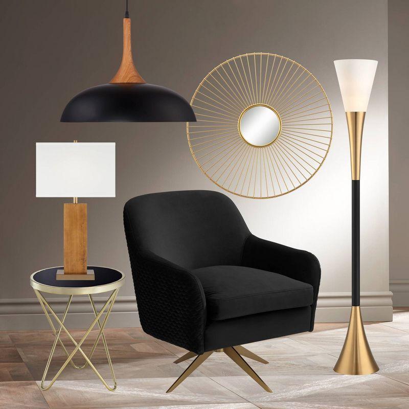 Possini Euro Design Piazza Modern Torchiere Floor Lamp 72 1/2" Tall Black Brass Metal Frosted White Glass Shade for Living Room Bedroom Office House