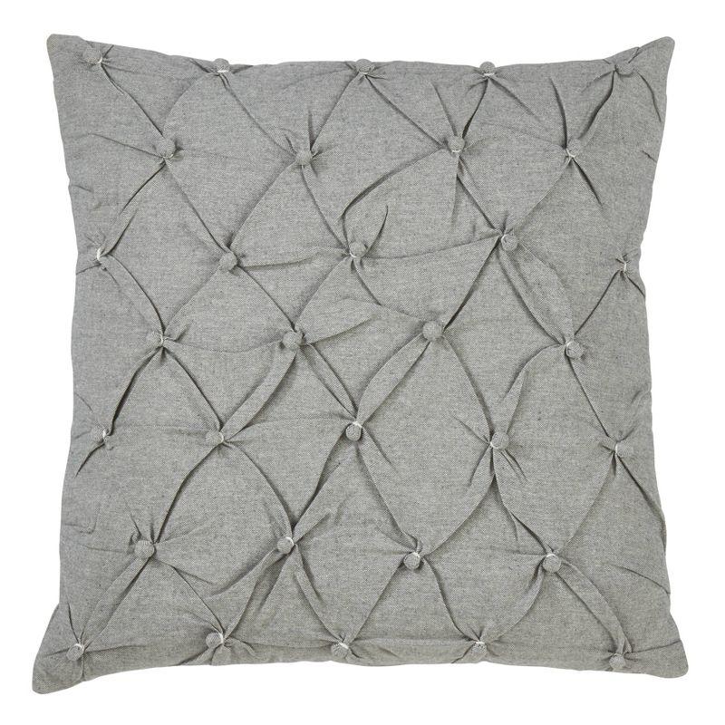 Gray Cotton Pintucked Button Square Throw Pillow 23"