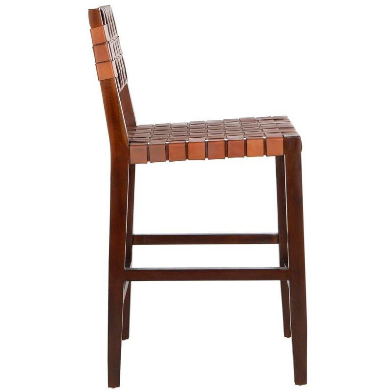 Paxton Woven Leather Counter Stool - Cognac/Walnut Finish - Safavieh