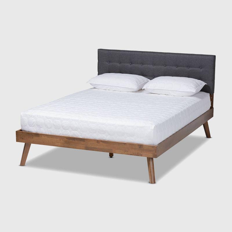 Devan Fabric Upholstered Walnut Finished Platform Bed - Baxton Studio