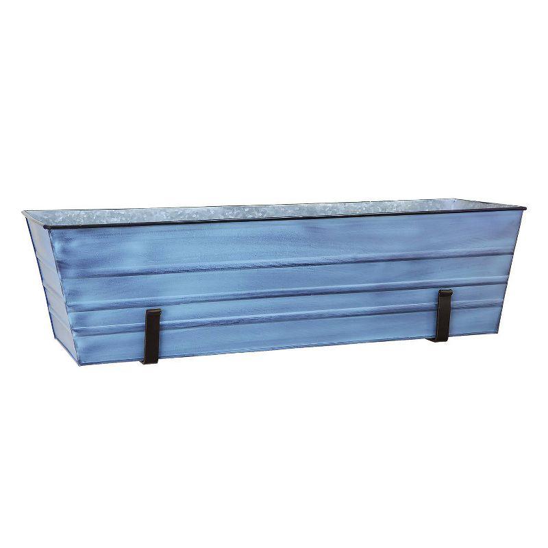 Large Blue Galvanized Steel Flower Box with Wall Brackets