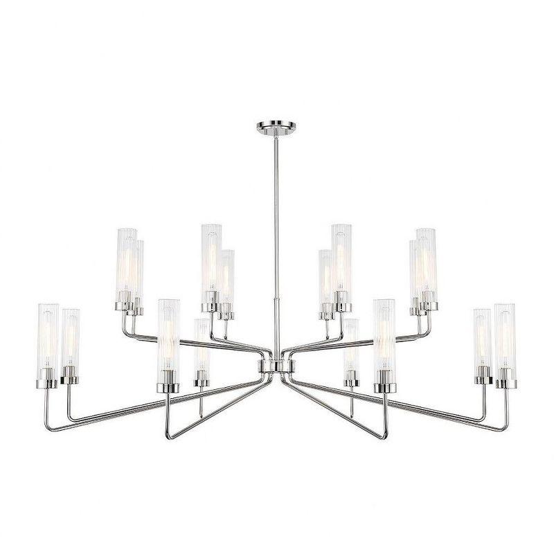 Polished Nickel 16-Light Chandelier with Clear Ribbed Glass Shades