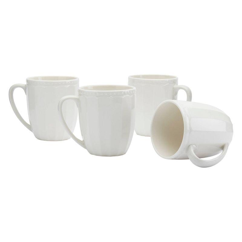 Bone White Porcelain Embossed 4-Piece Mug Set