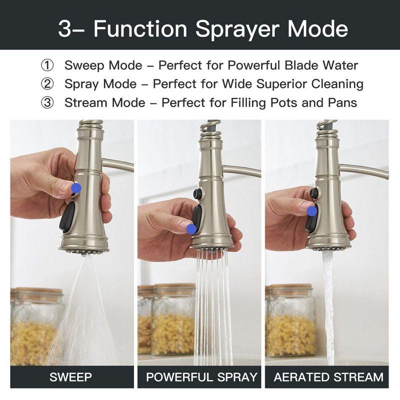 Single-Handle Pull-Down Sprayer 3 Spray High Arc Kitchen Faucet With Deck Plate