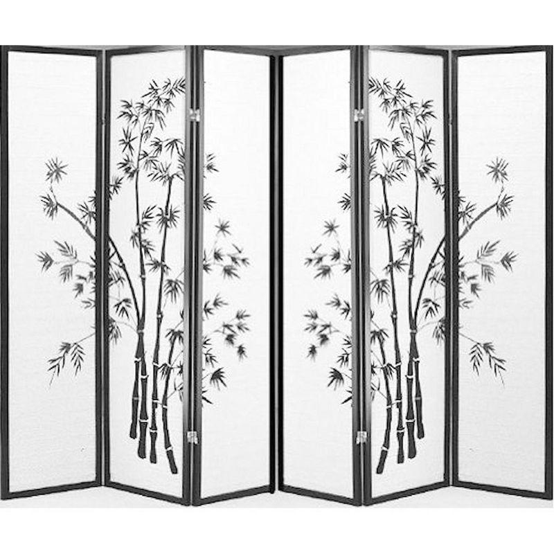 6-Panel Black Bamboo Print Shoji Screen Room Divider