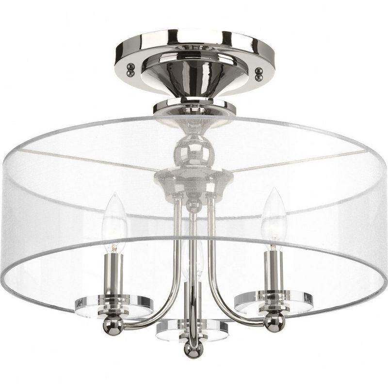 Progress Lighting Marche 3-Light Semi-Flush Convertible Fixture, Polished Nickel, Sheer Silver Organza Shade