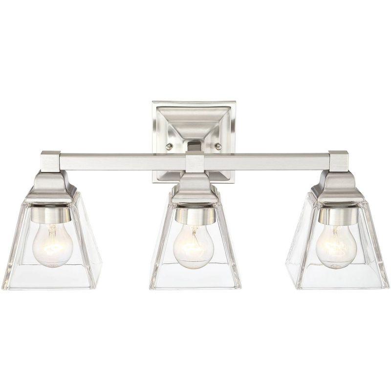 Regency Hill Mencino Modern Wall Light Satin Nickel Hardwire 20" 3-Light Fixture Clear Glass for Bedroom Bathroom Vanity Reading Living Room Hallway