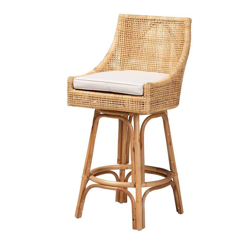 Bella Natural Brown Rattan Swivel Bar Stool with Cushion