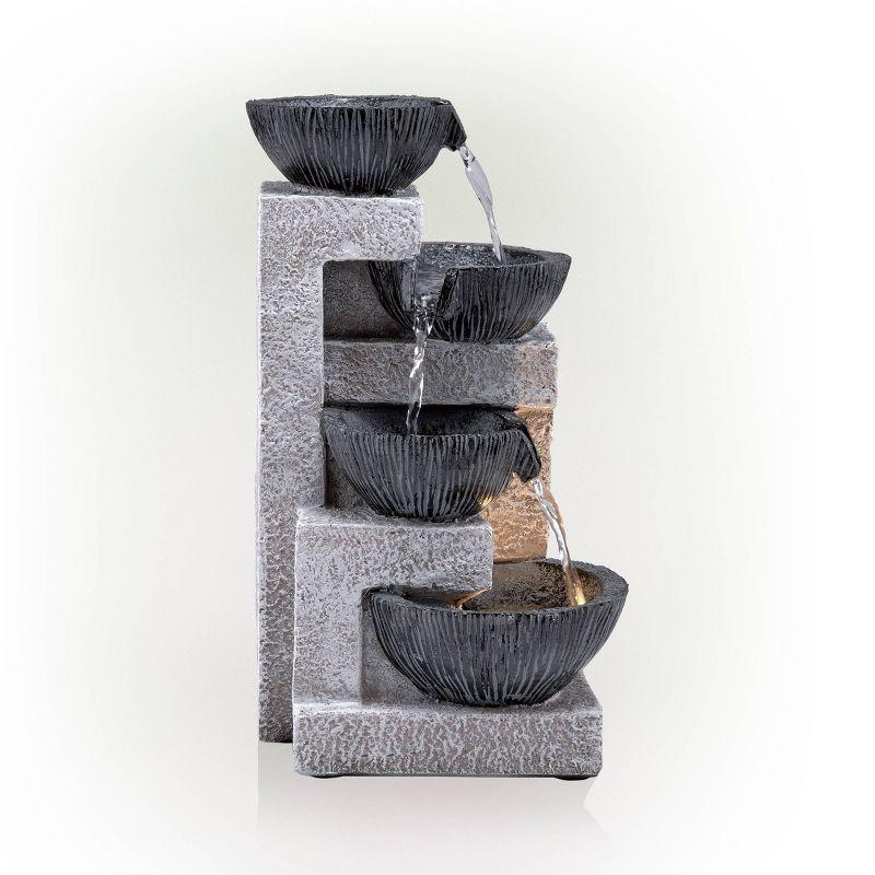 14" Resin Cascading Bowl Tabletop Fountain with LED Lights Gray - Alpine Corporation: Indoor/Outdoor Water Feature, Electric Powered