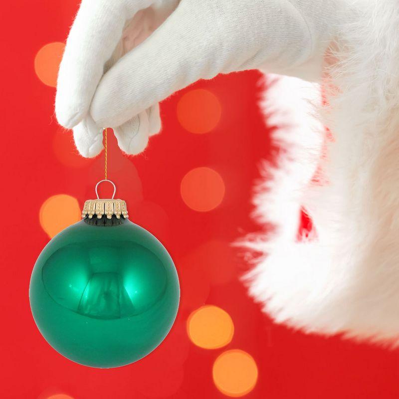 Christmas By Krebs - 67mm / 2.625" Designer Glass Baubles, Shiny Emerald Green [8 Pieces]