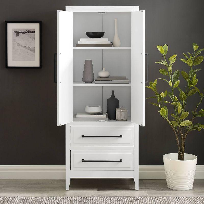 Crosley Genevieve Storage Pantry White: Modern Farmhouse Design, 2 Doors, 2 Drawers, Adjustable Shelves