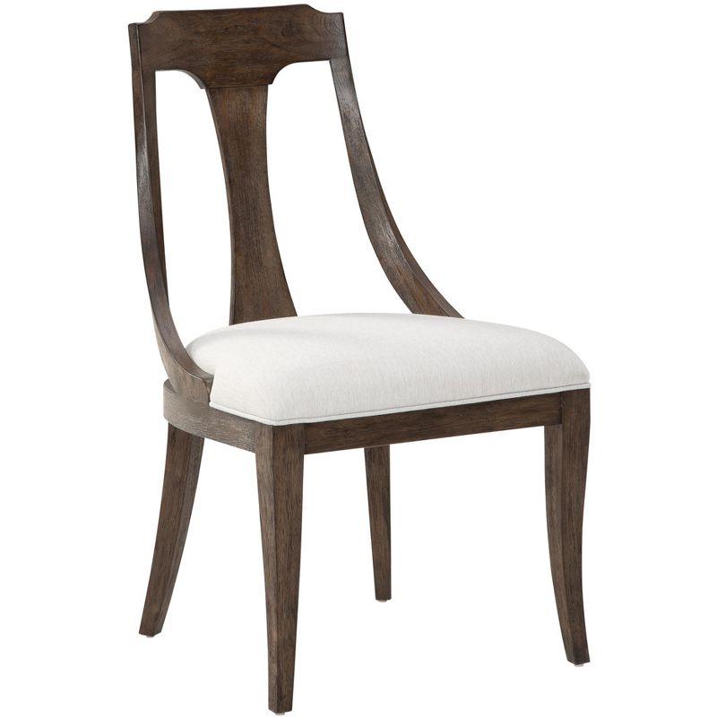 Java Finish White Linen Upholstered Wood Arm Chair