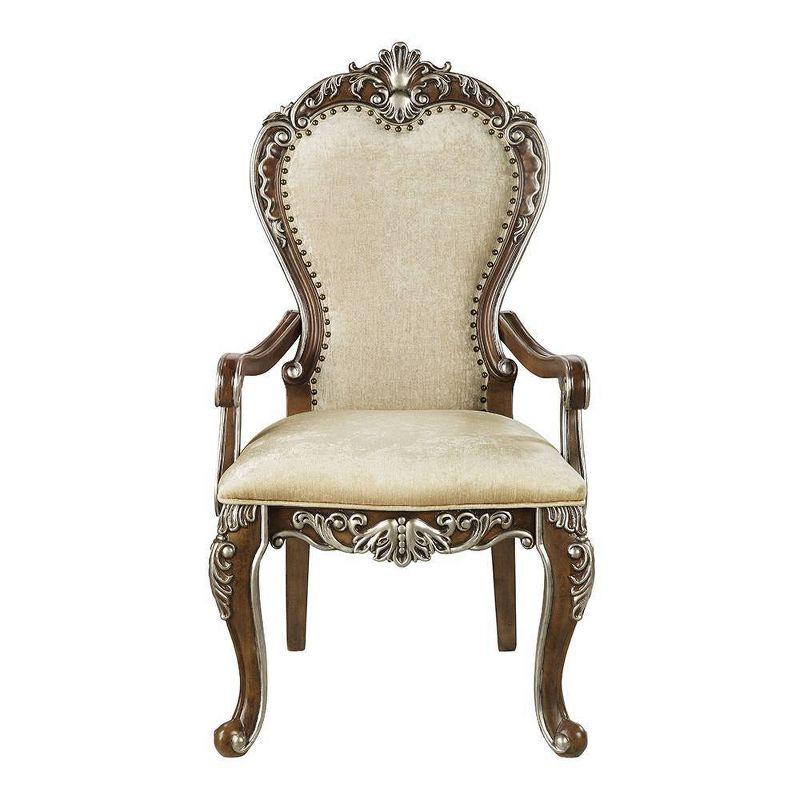 24" Latisha Dining Chair Antique Brown - Acme Furniture: Gray Chenille, Silver Detailing, Nailhead Trim