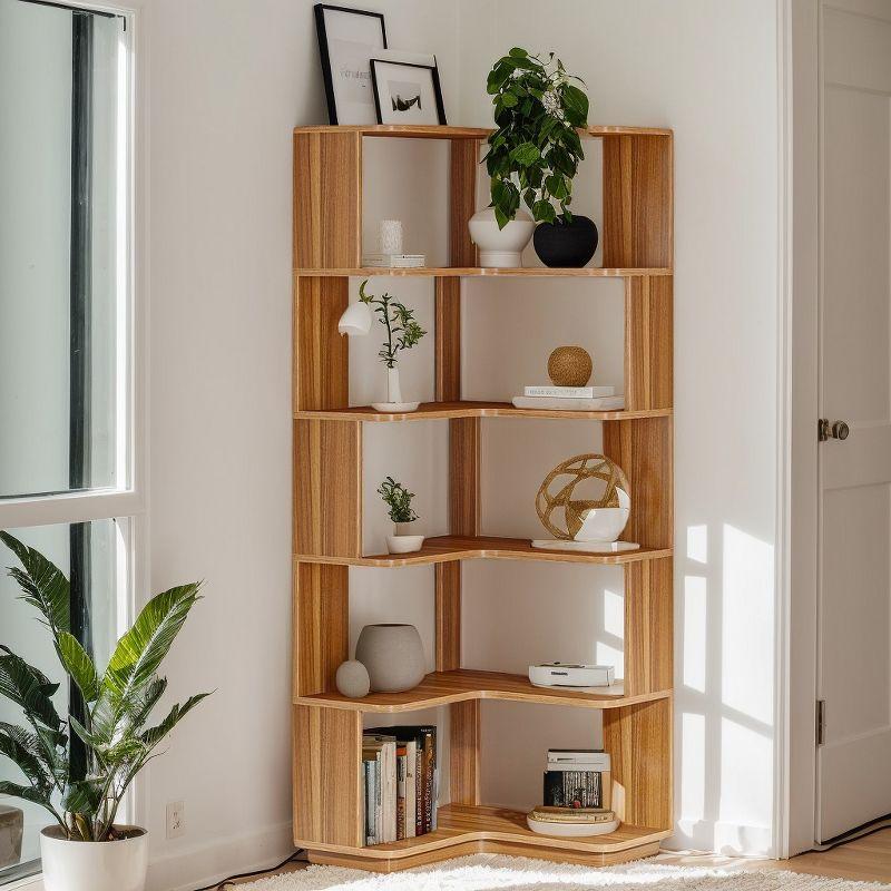 LITTLE TREE 64.96" 6 Tier Corner Bookshelf Walnut