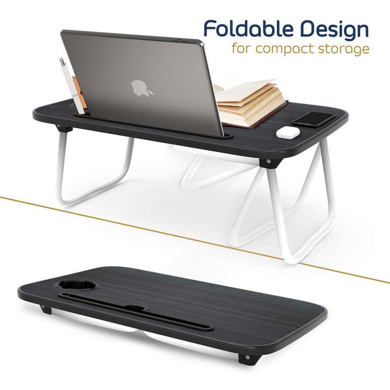 Black Foldable Wood Laptop Tray with White Legs