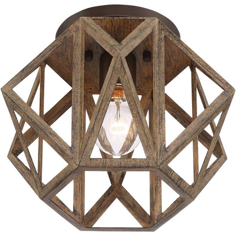 Possini Euro Design Moorcroft Rustic Farmhouse Ceiling Light Flush Mount Fixture 12 1/4" Wide Oil Rubbed Bronze Painted Wood for Bedroom Living Room