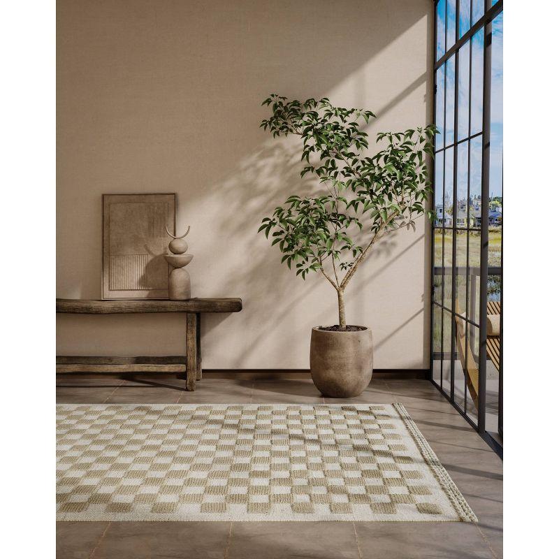 Momeni 6'3"x9' Willow Check Handwoven Area Rug Beige: Wool, Low Pile, Classic Pattern, Indoor, Handmade, Rectangle