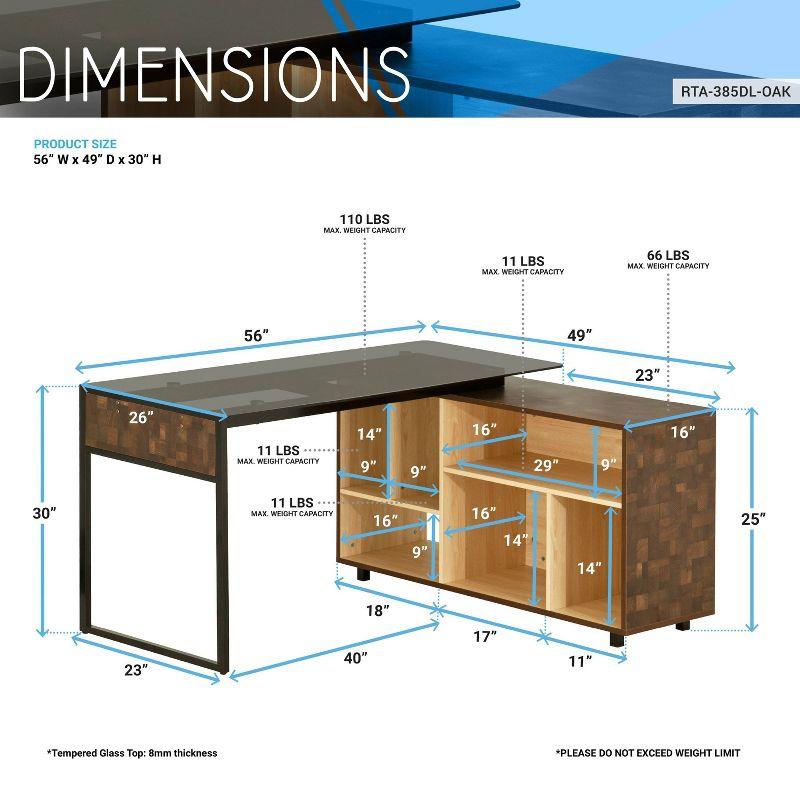 L Shaped Desk Oak - Techni Mobili: Modern Home Office Desk with Shelves, MDF & Metal Frame, 5-Year Warranty